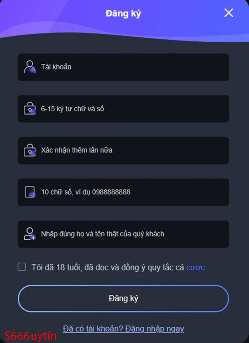 Đăng ký tài khoản s666uytin